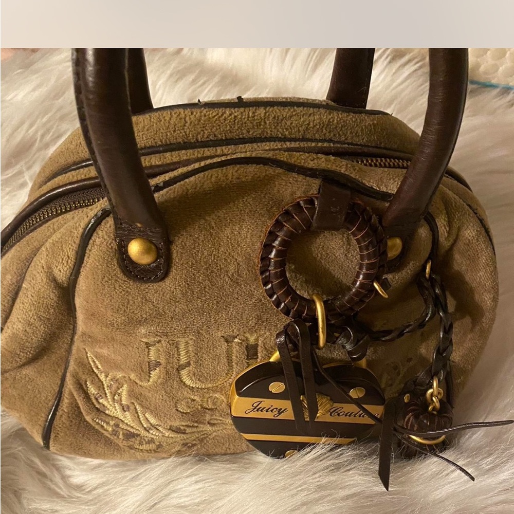 Juicy Couture Tan Satchel with Ornate Vintage Design